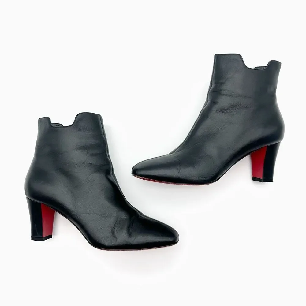 CHRISTIAN LOUBOUTIN Tiagada Black Leather Ankle Boots Size 39.5 US 9
